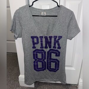 Victoria's Secret PINK Gray Tee with Purple Print